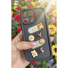 As Mobile Iphone 13 Pro Max Uyumlu Kılıf Siyah Renk Ayıcık Figürlü 3D Kamera Korumalı Darbe Emici Yumuşak Silikon Kapak