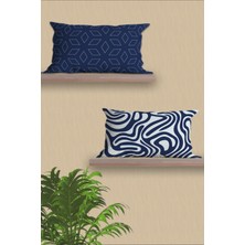 Belle Benoit 2'li Dikdörtgen Lacivert Beyaz Çift Taraf Baskı, Yastık Kılıfı, Kırlent Kılıfı, Fermuarlı