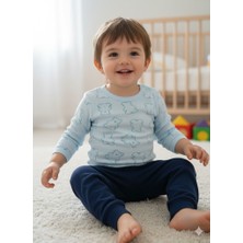 Şimo Butik Kız Erkek Çocuk Bebek Uzun Kollu Çıtçıtlı Body-Badi %100 Organik Pamuk 3.5-4-5-6 Yaş Ayı Vücut Mavi