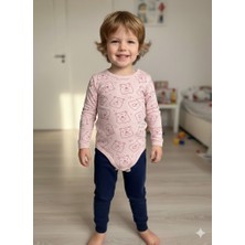 Şimo Butik Kız Erkek Çocuk Bebek Uzun Kollu Çıtçıtlı Body-Badi %100 Organik Pamuk 3.5-4-5-6 Yaş Kare Kafa Ayı Pembe