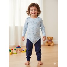Şimo Butik Kız Erkek Çocuk Bebek Uzun Kollu Çıtçıtlı Body-Badi %100 Organik Pamuk 3.5-4-5-6 Yaş Koyun Orta Mavi
