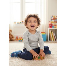 Şimo Butik Kız Erkek Çocuk Bebek Uzun Kollu Çıtçıtlı Body-Badi %100 Organik Pamuk 3.5-4-5-6 Yaş Kaplumbağa Gri