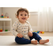 Şimo Butik Kız Erkek Çocuk Bebek Uzun Kollu Çıtçıtlı Body-Badi %100 Organik Pamuk 3.5-4-5-6 Yaş Organik Deniz