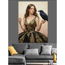Artmeg Elinde Bilge Karga Olan Kadın Dekoratif Kanvas - Mdf Ahşap Tablo