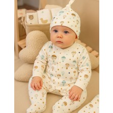 Babytex %100 Pamuk Bebek Tulum Seti Yenidoğan Set Bebek Uyku Tulumu Patikli Şapkalı Tulum