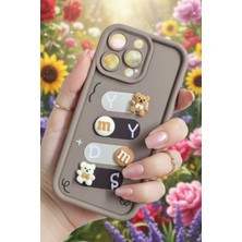 As Mobile Iphone 15 Pro Max Uyumlu Kılıf Kahverengi Renk Ayıcık Figürlü 3D Kamera Korumalı Darbe Emici Yumuşak Silikon Kapak