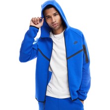 Nike Tech Fleece Full Zip Windrunner Hoodie Kapüşonlu Unisex Sweatshirt Mavi
