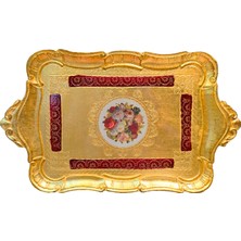 Akdeniz Home Küçük Dikdörtgen Gülağacı Sunum Tepsisi | El Yapımı | Altın Varak Işlemeli | 43 x 26 cm