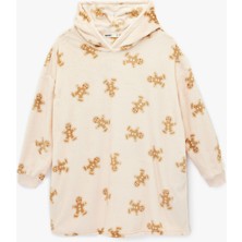 Koton Kapüşonlu Uzun Kollu Kurabiye Adam Baskılı Oversize Sabahlık