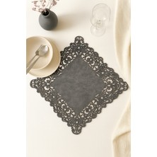 Ergüven Home Koyu Gri Süet Kumaş Kare Amerikan Servis Takımı Supla 6'Lı 35 x 35 cm