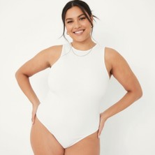 Büyük Beden Halter Yaka Esnek Çıtçıtlı Örme Body