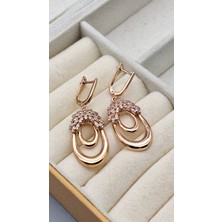 Duru Aksesuar Vip Seri Gold Renk Zirkon Taşlı Sallantılı Tasarım Küpe