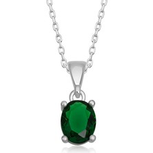 Aya Diamond Gümüş Yeşil Kristal Oval Taşlı Kadın Kolye