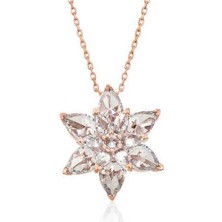 Aya Diamond Gümüş Rose Beyaz Lotus Çiçeği Kolye