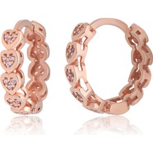 Aya Diamond Gümüş Kalpli Pembe Zirkon Taşlı Halka Kadın Küpe