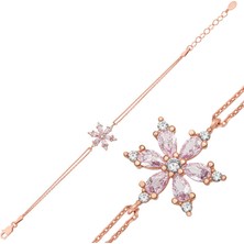 Aya Diamond Gümüş Rose Pembe Lotus Çiçeği Kadın Bileklik