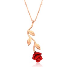 Aya Diamond Gümüş Rose Kırmızı Gül Kolye