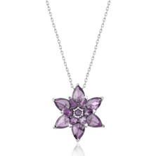 Aya Diamond Gümüş Mor Lotus Çiçeği Bayan Kolye