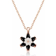 Aya Diamond Gümüş Rose Siyah Lotus Çiçeği Kolye