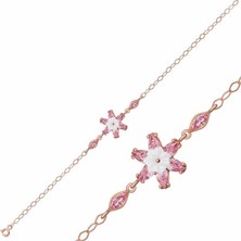 Aya Diamond Gümüş Rose Pembe Lotus Çiçeği Bileklik