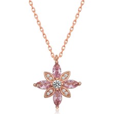 Aya Diamond Gümüş Rose Pembe Taşlı Umut Çiçeği Kolye