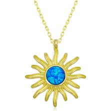 Aya Diamond ​gümüş Gold Mavi Opal Taşlı Güneş Kadın Kolye