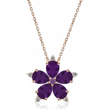 Aya Diamond Gümüş Rose Mor Kamelya Çiçeği Kolye