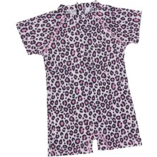 Pistyle Kız Çocuk Leopar Desenli +40 Faktör Güneş Uv Kurumalı.açık Pembe Tulum Mayo