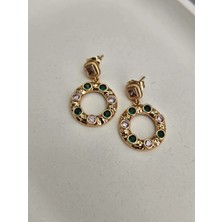 Duru Aksesuar Vip Seri Rosegold Renk Pembe ve Yeşil Zirkon Taşlı Tasarım Küpe