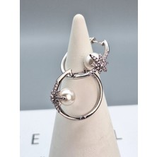 Duru Aksesuar Vip Seri Gümüş Renk Inci Detaylı Zirkon Taşlı Halka Küpe