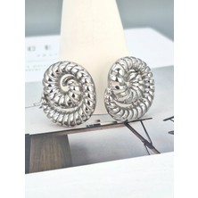 Duru Aksesuar Çelik Gümüş Renk Salyangoz Model Küpe
