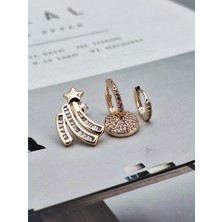 Duru Aksesuar Vip Seri Gold Renk Kuyruklu Yıldız Model Zirkon Taşlı Üçlü Küpe