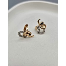 Duru Aksesuar Vip Seri Gold Renk Zirkon Taşlı Fil Model Küpe