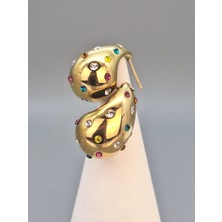 Duru Aksesuar Çelik Gold Renk Renkli Zirkon Taşlı Damla Model Küpe