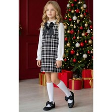 Parla Kids Kız Çocuk Siyah Vanessa Broş Detaylı Tüvit Uzun Kollu Yılbaşı Elbisesi