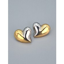 Duru Aksesuar Çelik Çift Renk Kalp Model Küpe