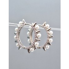 Duru Aksesuar Vip Seri Gümüş Renk Incili ve Zirkon Taşlı Tasarım Halka Küpe