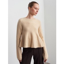 Dilvin 10832 Peplum Parıltılı Triko Kazak-Bej
