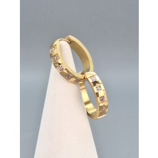 Duru Aksesuar Çelik Gold Renk Zirkon Taşlı Halka Küpe