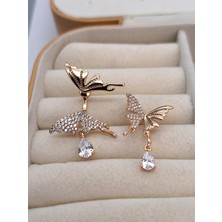 Duru Aksesuar Vip Seri Rosegold Renk Zirkon Taşlı Kelebek ve Yaprak Model Küpe