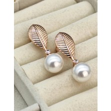 Duru Aksesuar Vip Seri Rosegold Renk Yapraklı Inci Model Küpe