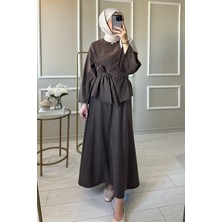 Tesettür Diyarı Vals Cupra Tansel Etekli Tesettür Takım- Kahverengi