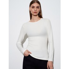 Dilvin 32194 Uzun Kollu Büzgülü Top-Ekru