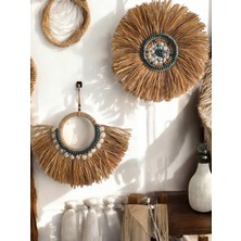 Elioure Mavi Deniz Kabuklu 2'li Rafya Duvar Süsü, Şık ve Doğal Dekoratif Obje