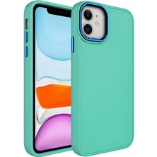 Akare Apple iPhone 11 Kılıf Metal Çerçeve ve Buton Tasarımlı Silikon Akre Luna Kapak-Mavi Açık