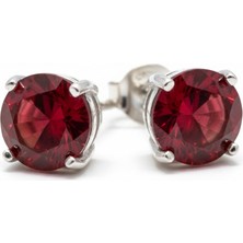 Parlavert Silver 925 Ayar Gümüş Kırmızı Garnet Taşlı Kadın Çivi Küpe 0.7 MM