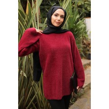İmaj Butik Bordo Dik Yaka Angora Yumoş Triko Kazak