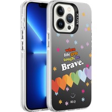 Akare Apple iPhone 13 Pro Max Kılıf Desenli Akre Silver Sert Kapak-Kalp