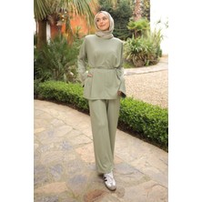 İmaj Butik Çağla Bel Bağlamalı Tunik Pantolonlu Modal Takım
