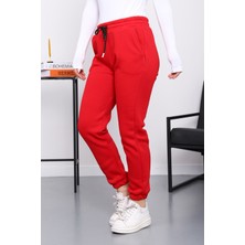 İmaj Butik Kırmızı Üç İplik Şardonlu Eşofman Altı